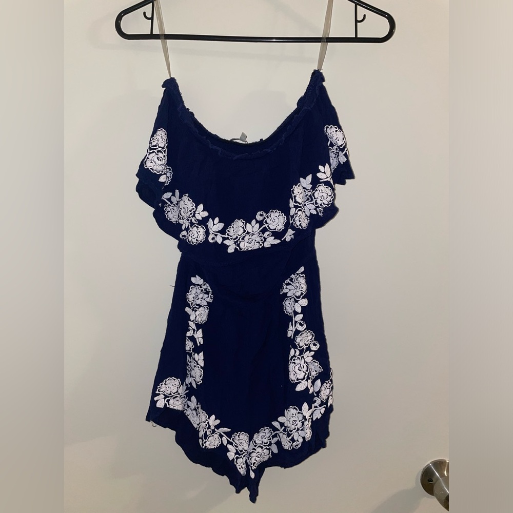 Charlotte Russe Dark Blue Off-Shoulder romper